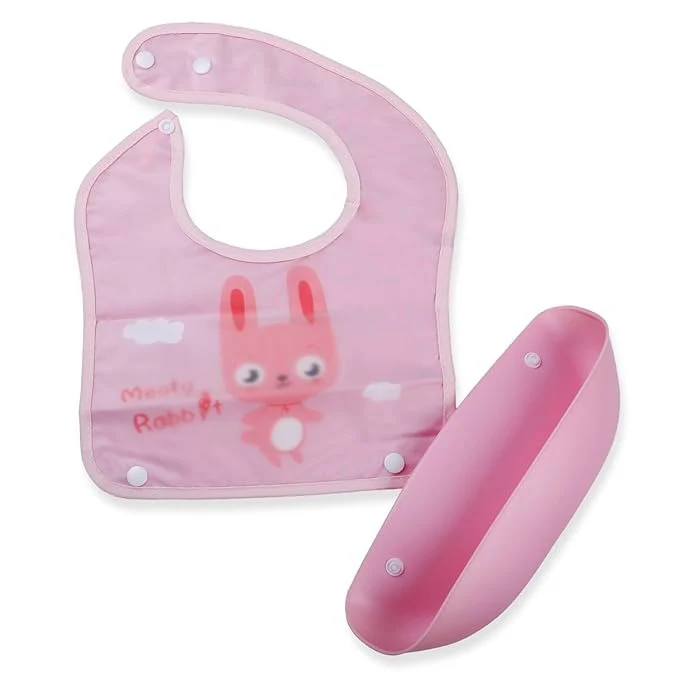 Baby Bib With Detachable Silicon Pocket Meaty Rabbit Pink - Sunshine - Image 4