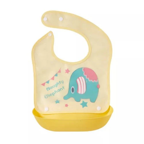 Baby Bib With Detachable Silicon Pocket Naughty Elephant Yellow - Sunshine - Image 2