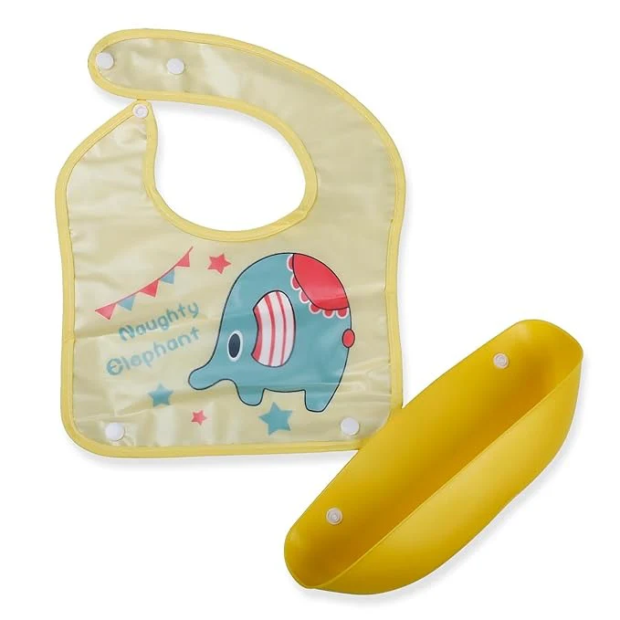Baby Bib With Detachable Silicon Pocket Naughty Elephant Yellow - Sunshine - Image 4