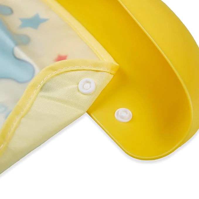 Baby Bib With Detachable Silicon Pocket Naughty Elephant Yellow - Sunshine - Image 6