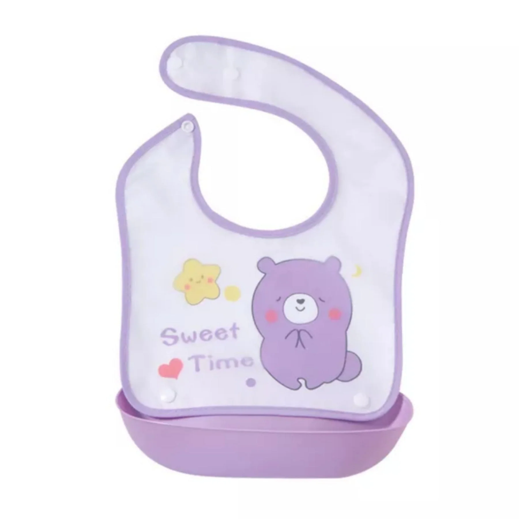 Baby Bib With Detachable Silicon Pocket Sweet Bear Purple - Sunshine - Image 2