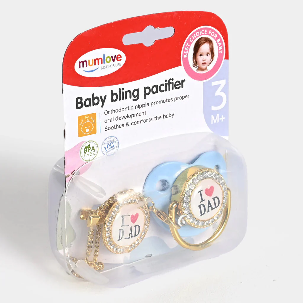 Baby Bling Pacifier With Chain I Love Dad Blue Ml - Sunshine