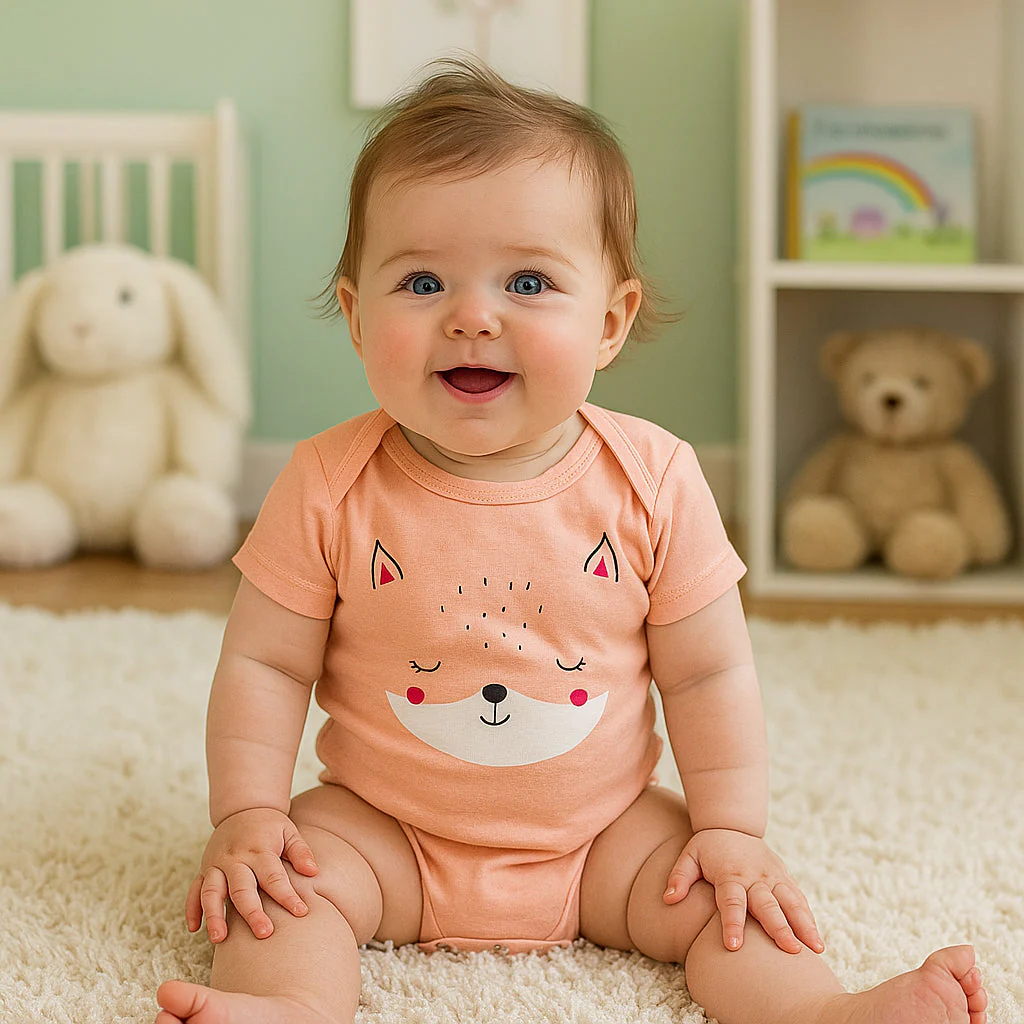 Baby Cotton Bodysuit Fox Peach WC - Mini Charm - Image 2