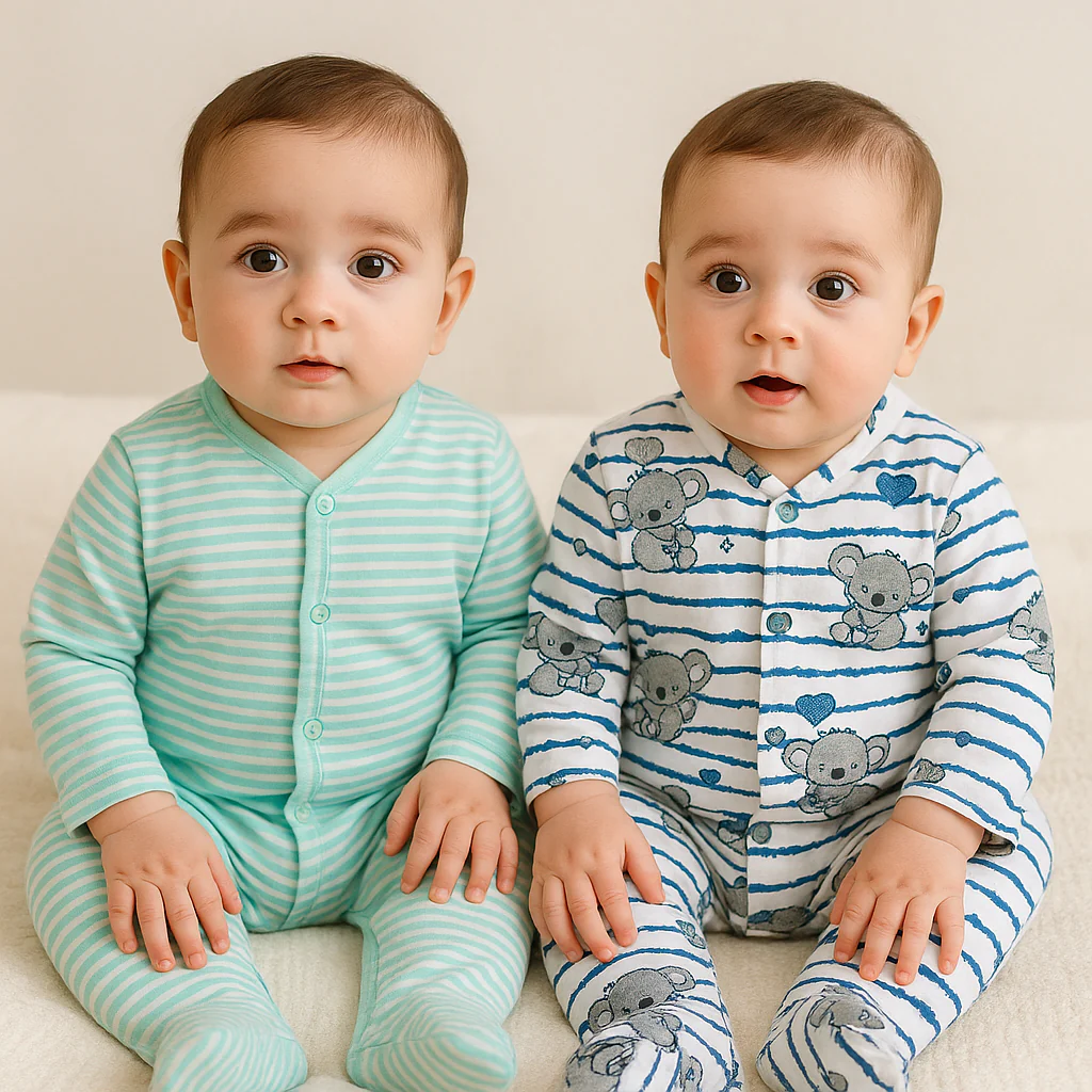 Baby Cotton Full Body Sleepsuit Pack Of 2 Bear Green - Sunshine - Image 2
