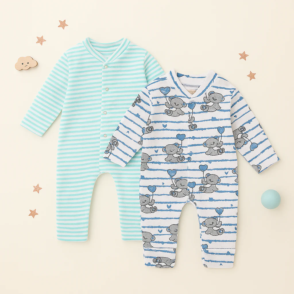 Baby Cotton Full Body Sleepsuit Pack Of 2 Bear Green - Sunshine - Image 4