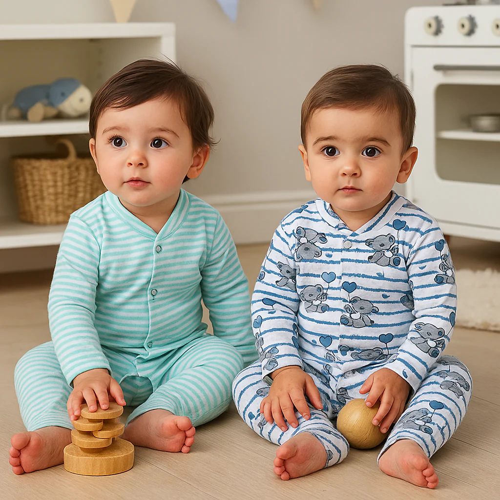 Baby Cotton Full Body Sleepsuit Pack Of 2 Bear Green - Sunshine - Image 5