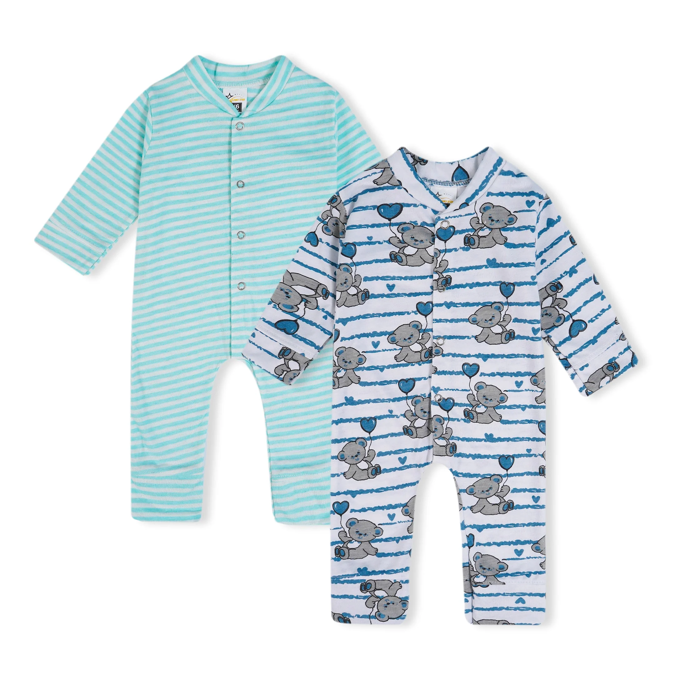 Baby Cotton Full Body Sleepsuit Pack Of 2 Bear Green - Sunshine - Image 6