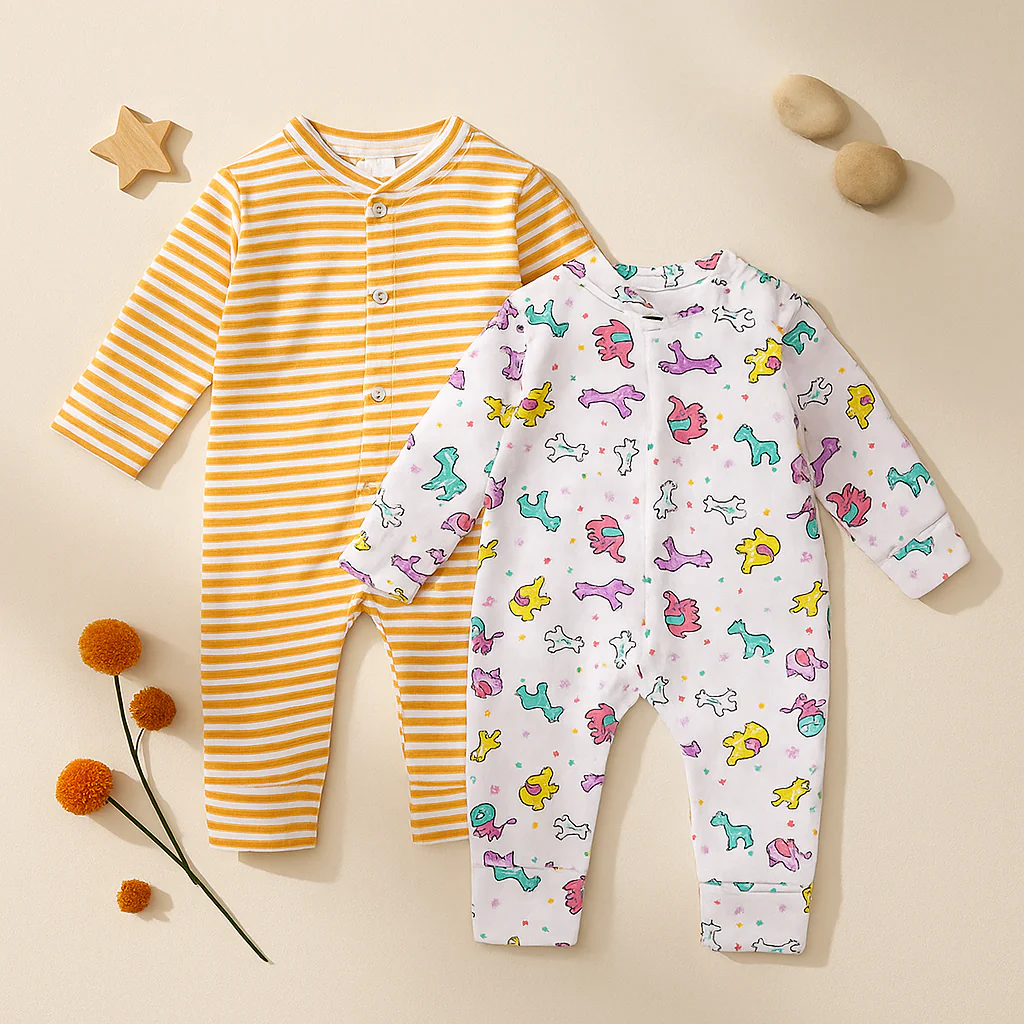 Baby Cotton Full Body Sleepsuit Pack Of 2 Animals Multicolor - Sunshine - Image 4