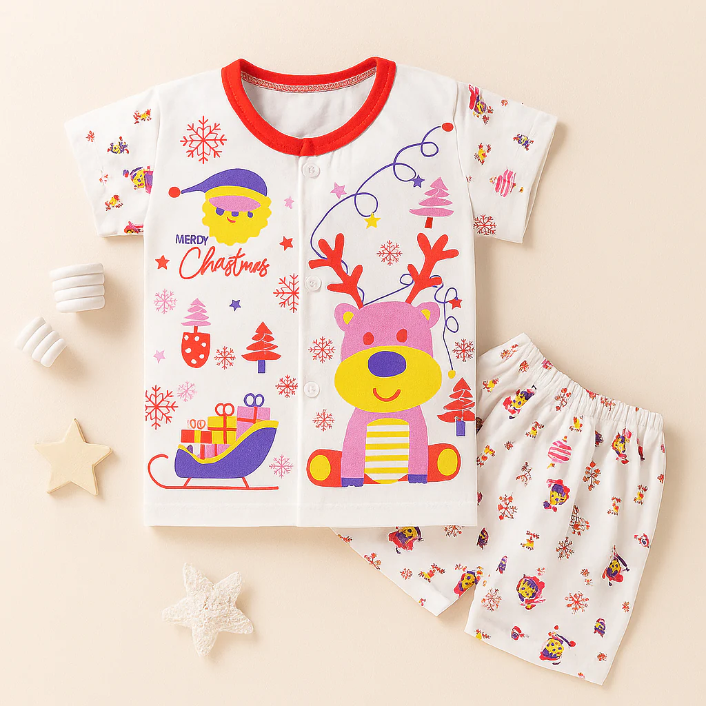 Baby Cotton Half Sleeves Sleepsuit Dear Red (0-3 Months) - Sunshine