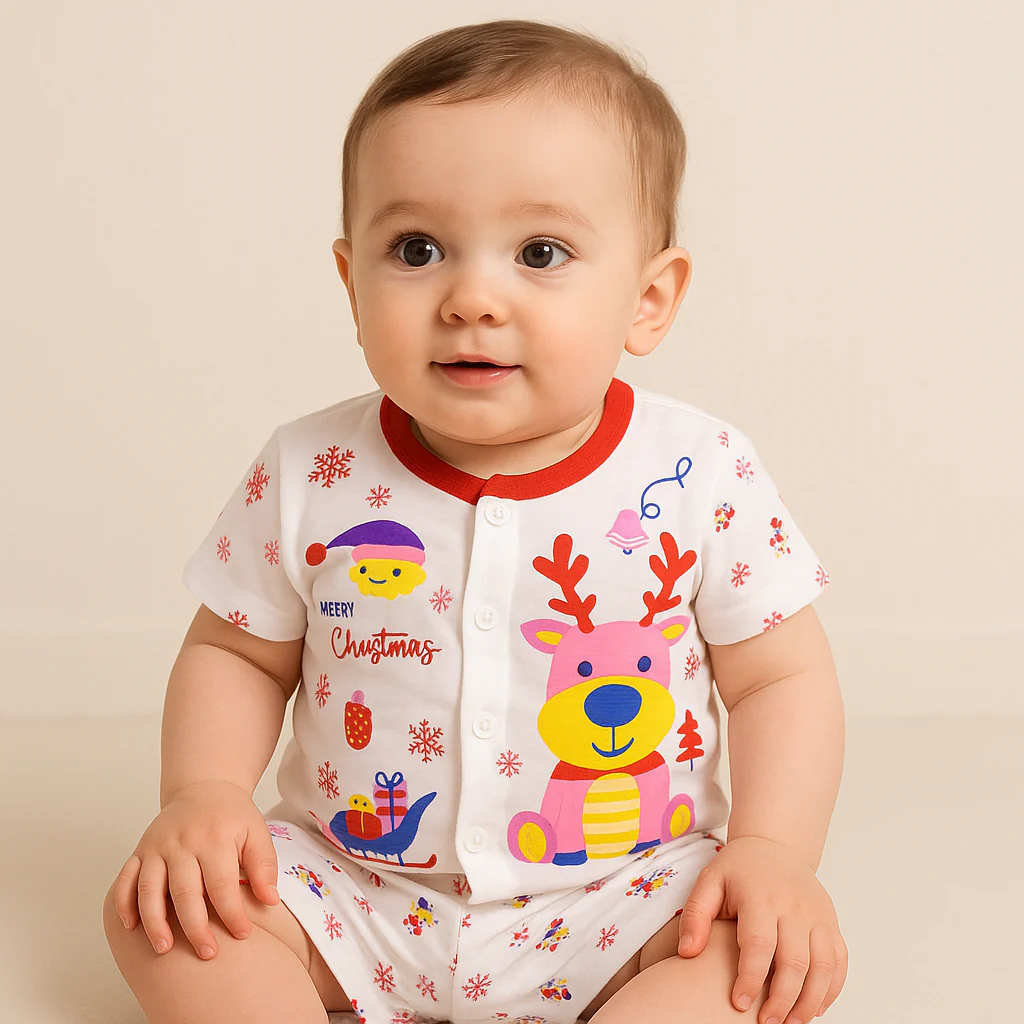 Baby Cotton Half Sleeves Sleepsuit Dear Red (0-3 Months) - Sunshine - Image 2