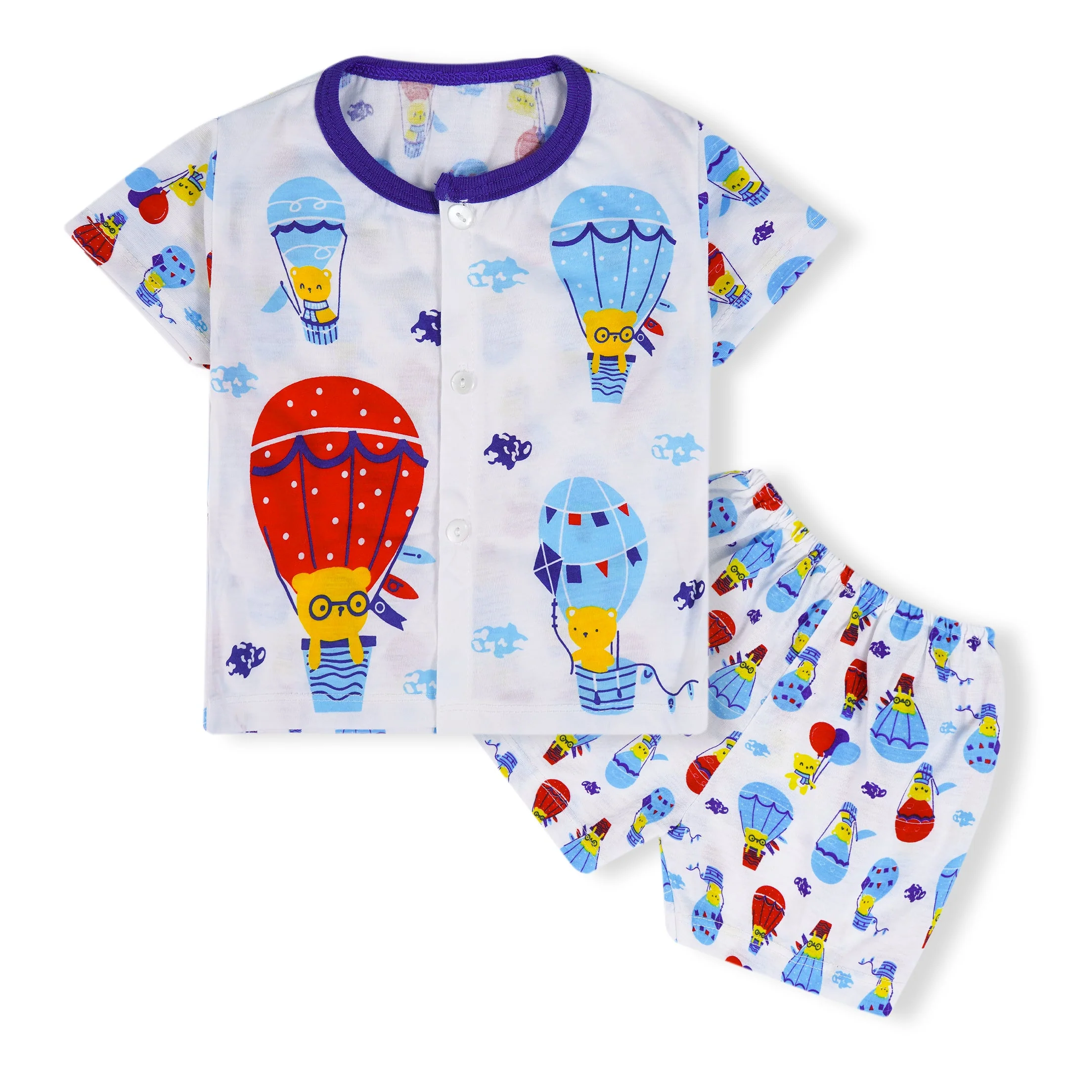 Baby Cotton Half Sleeves Sleepsuit Hot Air Balloon Blue (0-3 Months) - Sunshine - Image 4
