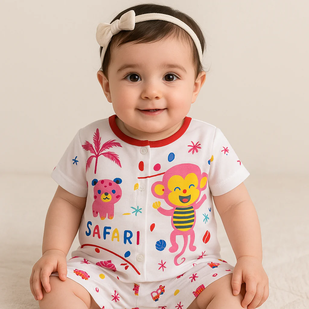 Baby Cotton Half Sleeves Sleepsuit Tiger Red (0-3 Months) - Sunshine - Image 2
