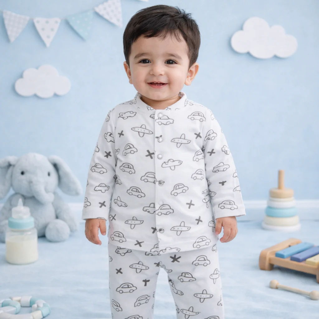 Baby Cotton Sleepsuit Cars White & Grey - Sunshine - Image 2
