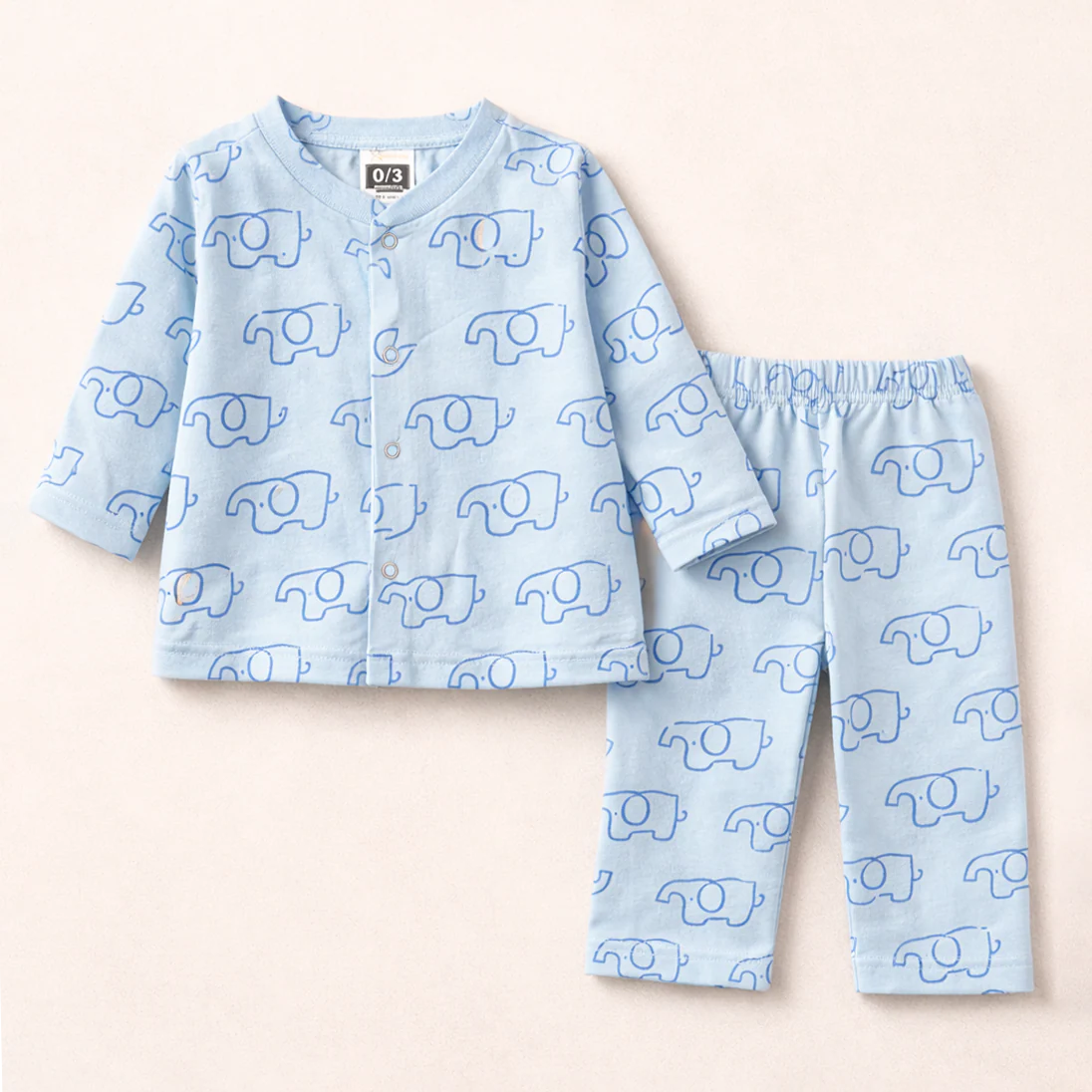 Baby Cotton Sleepsuit Elephants Blue - Sunshine