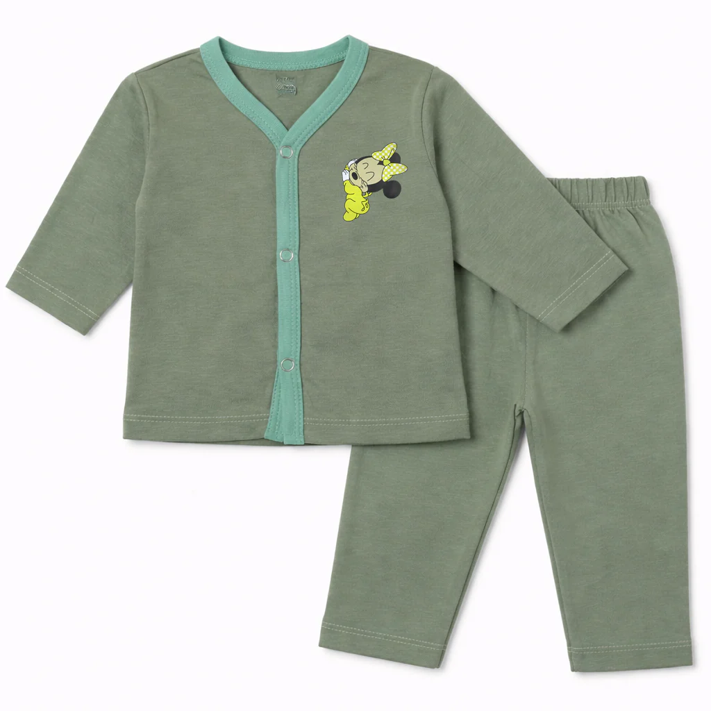 Baby Cotton Sleepsuit Minni Mouse Green - Oolaa