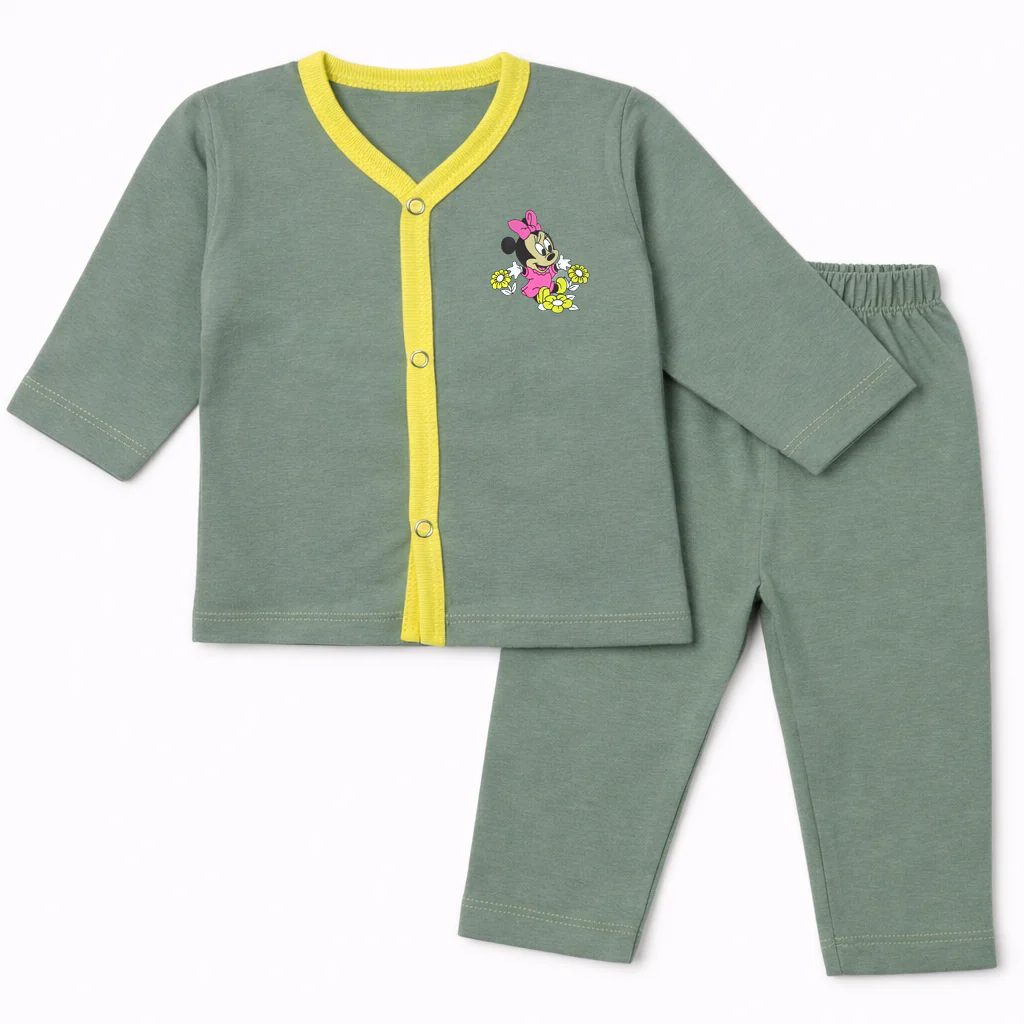 Baby Cotton Sleepsuit Minni Mouse Green - Oolaa