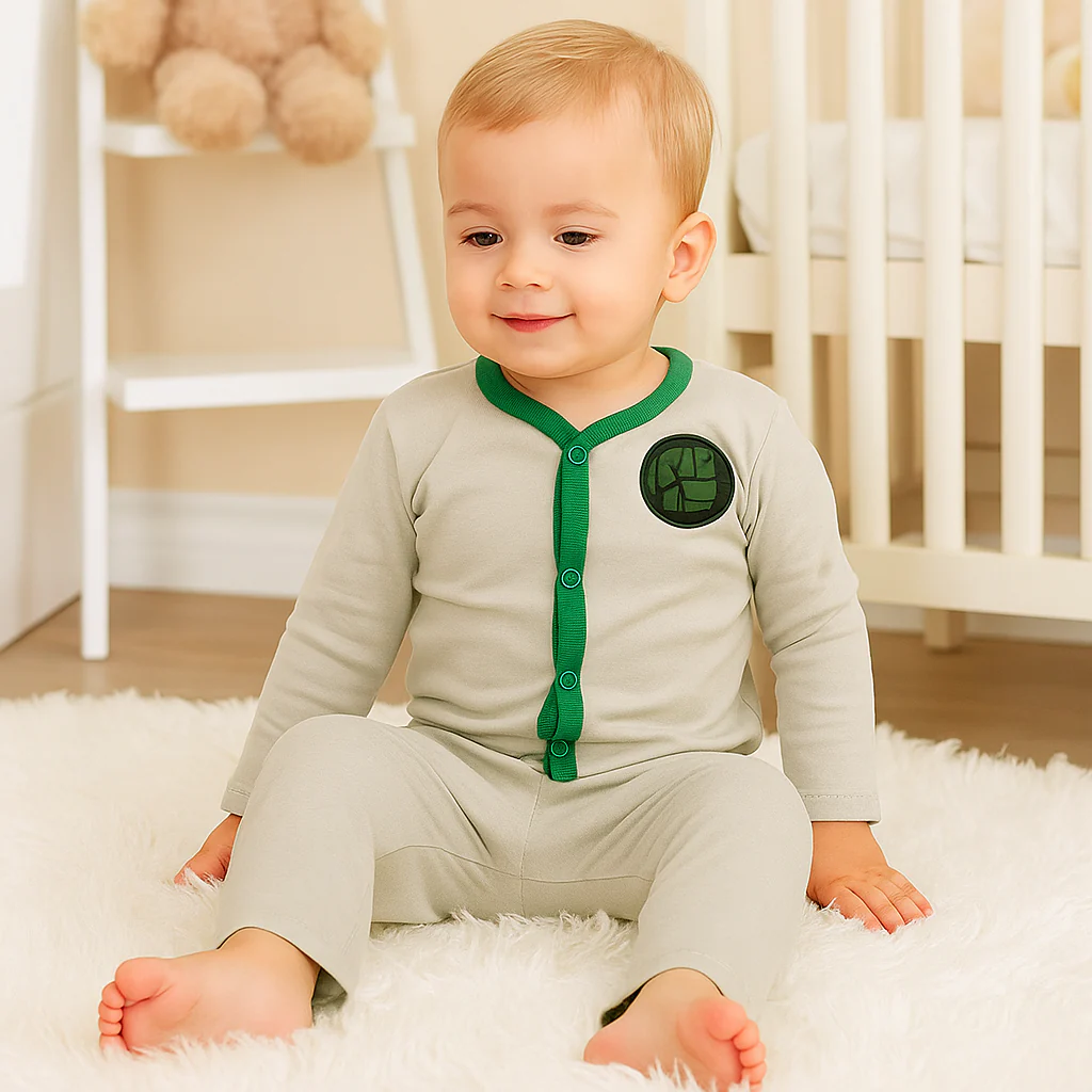 Baby Cotton Sleepsuit Pajama Set Hulk Green - Oolaa - Image 2