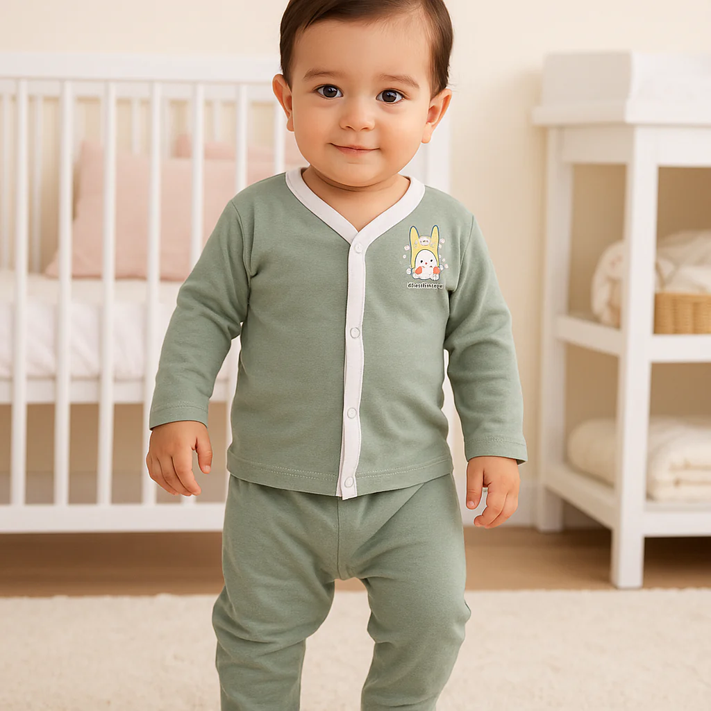 Baby Cotton Sleepsuit Pajama Set Rabbit Light Green - Oolaa - Image 2