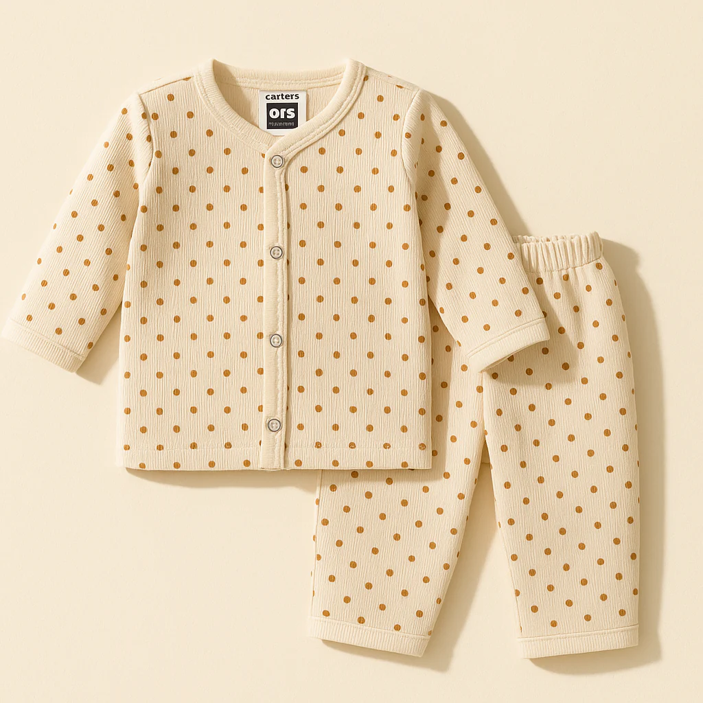 Baby Cotton Sleepsuit Polka Dots Beige - Sunshine