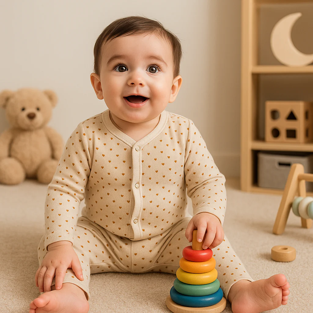 Baby Cotton Sleepsuit Polka Dots Beige - Sunshine - Image 2