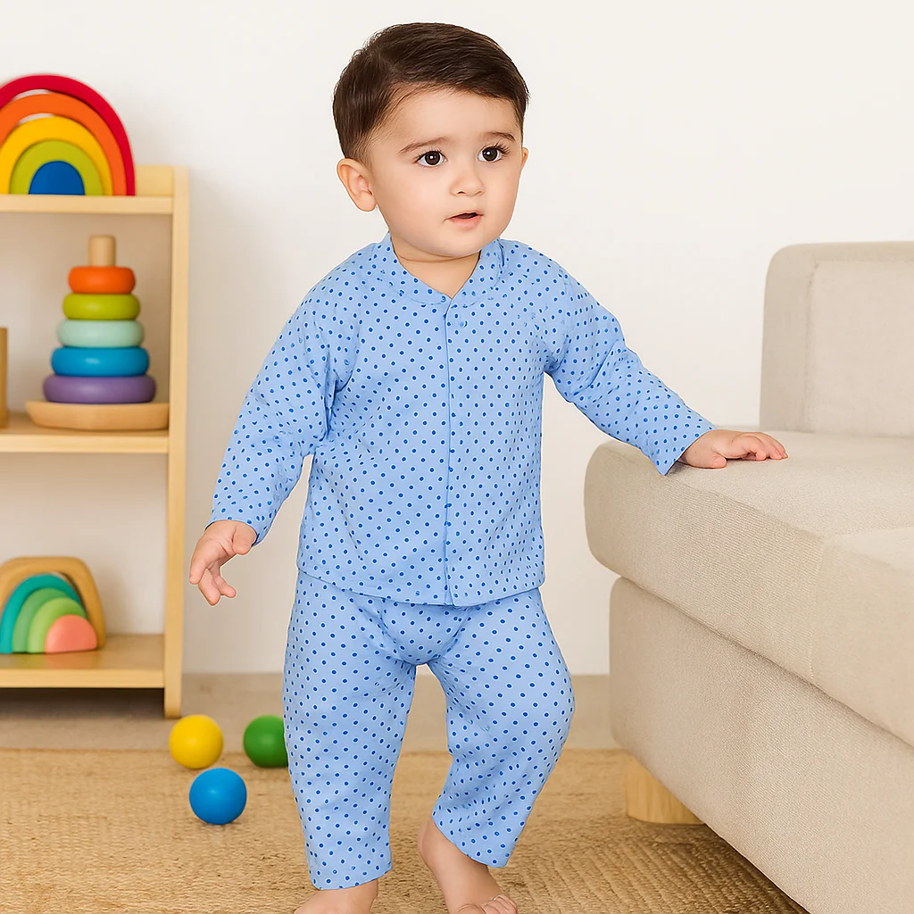 Baby Cotton Sleepsuit Polka Dots Blue - Sunshine - Image 3
