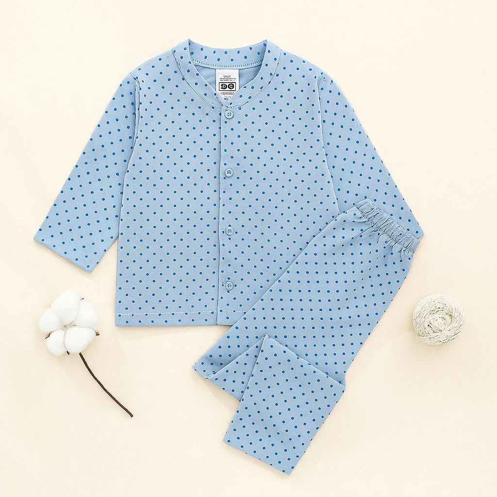 Baby Cotton Sleepsuit Polka Dots Blue - Sunshine - Image 4