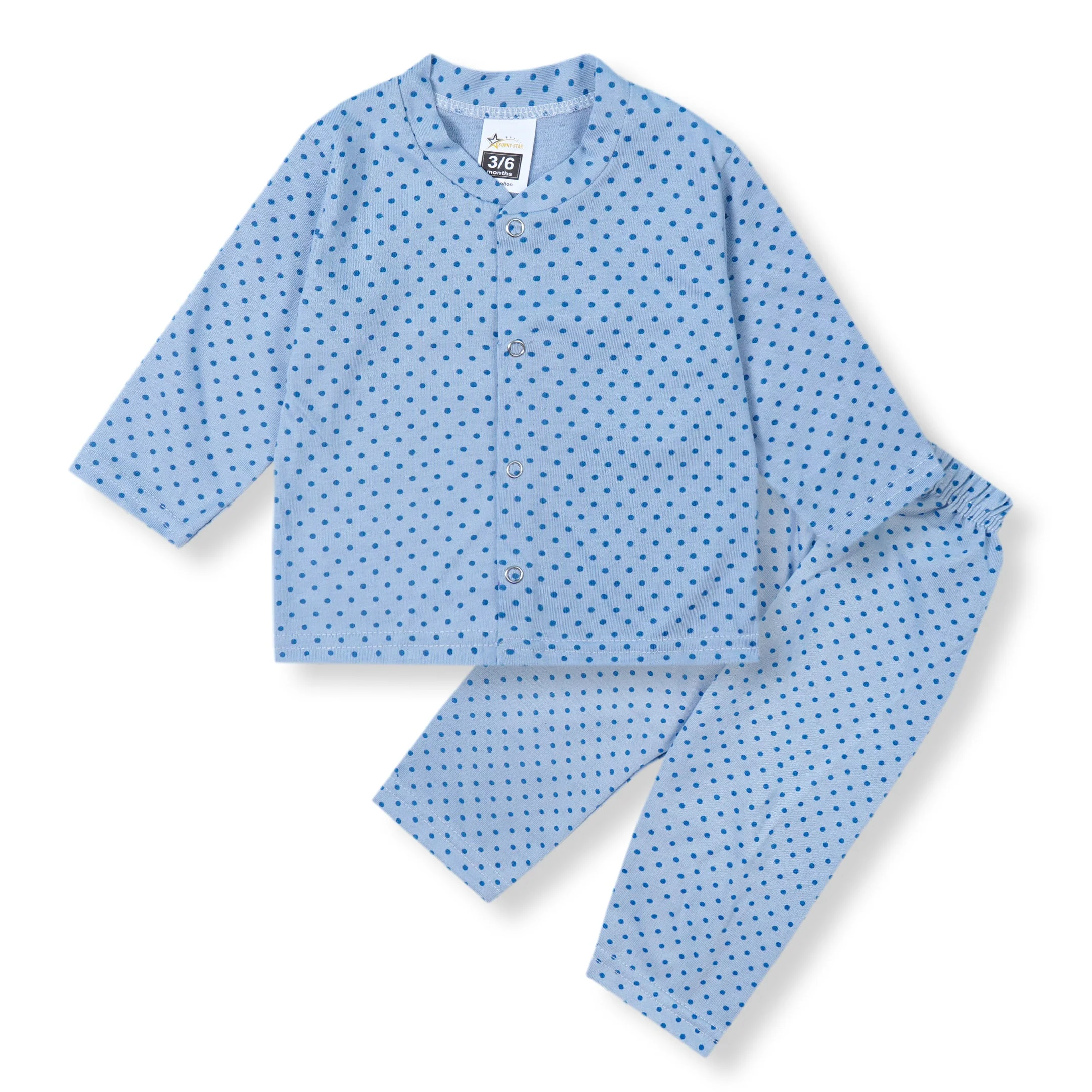Baby Cotton Sleepsuit Polka Dots Blue - Sunshine - Image 5