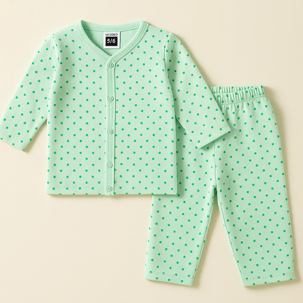 Baby Cotton Sleepsuit Polka Dots Green - Sunshine