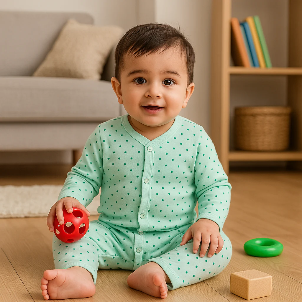 Baby Cotton Sleepsuit Polka Dots Green - Sunshine - Image 3
