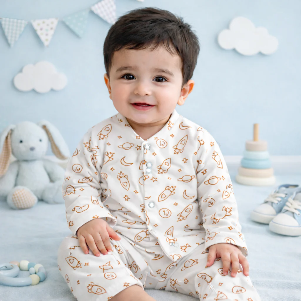 Baby Cotton Sleepsuit Rockets Brown - Sunshine - Image 2