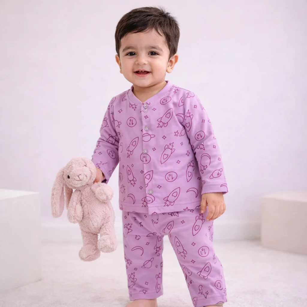 Baby Cotton Sleepsuit Rockets Purple - Sunshine - Image 2
