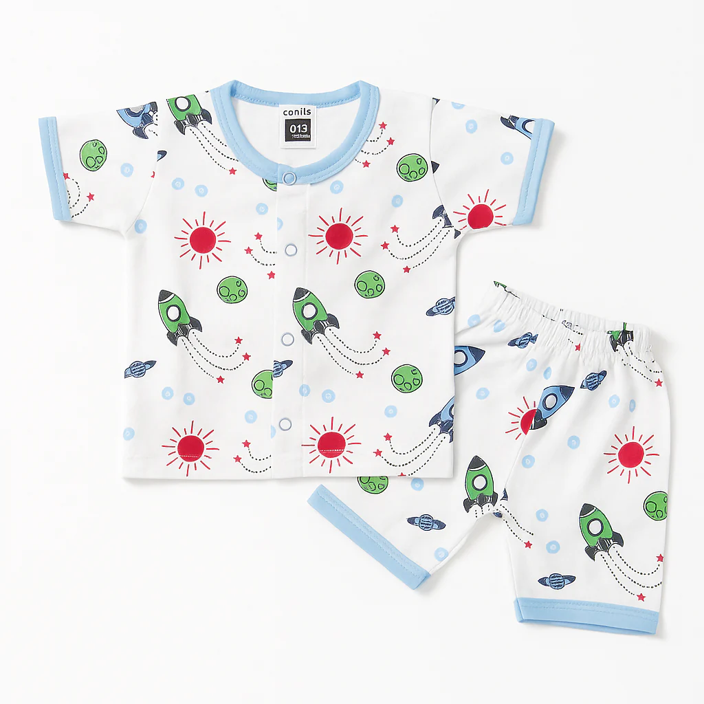 Baby Cotton Sleepsuit Rockets - Sunshine
