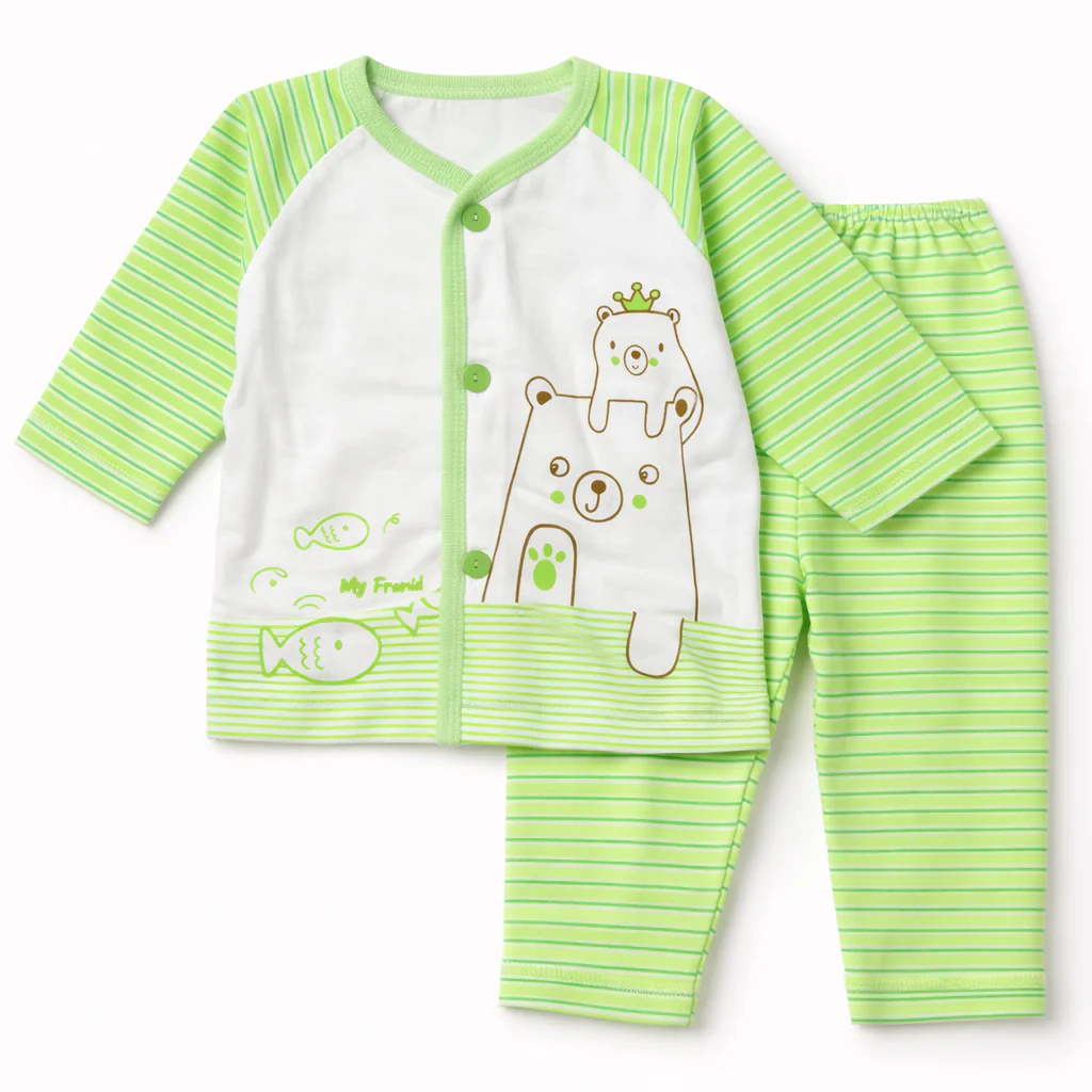 Baby Cotton Sleepsuit Set Bear Green - Sunshine