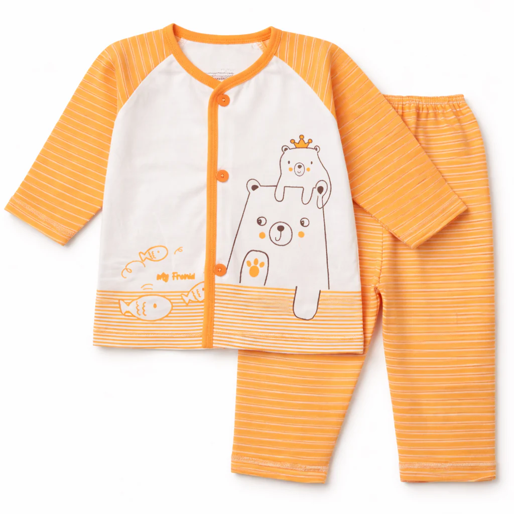 Baby Cotton Sleepsuit Set Bear Orange - Sunshine