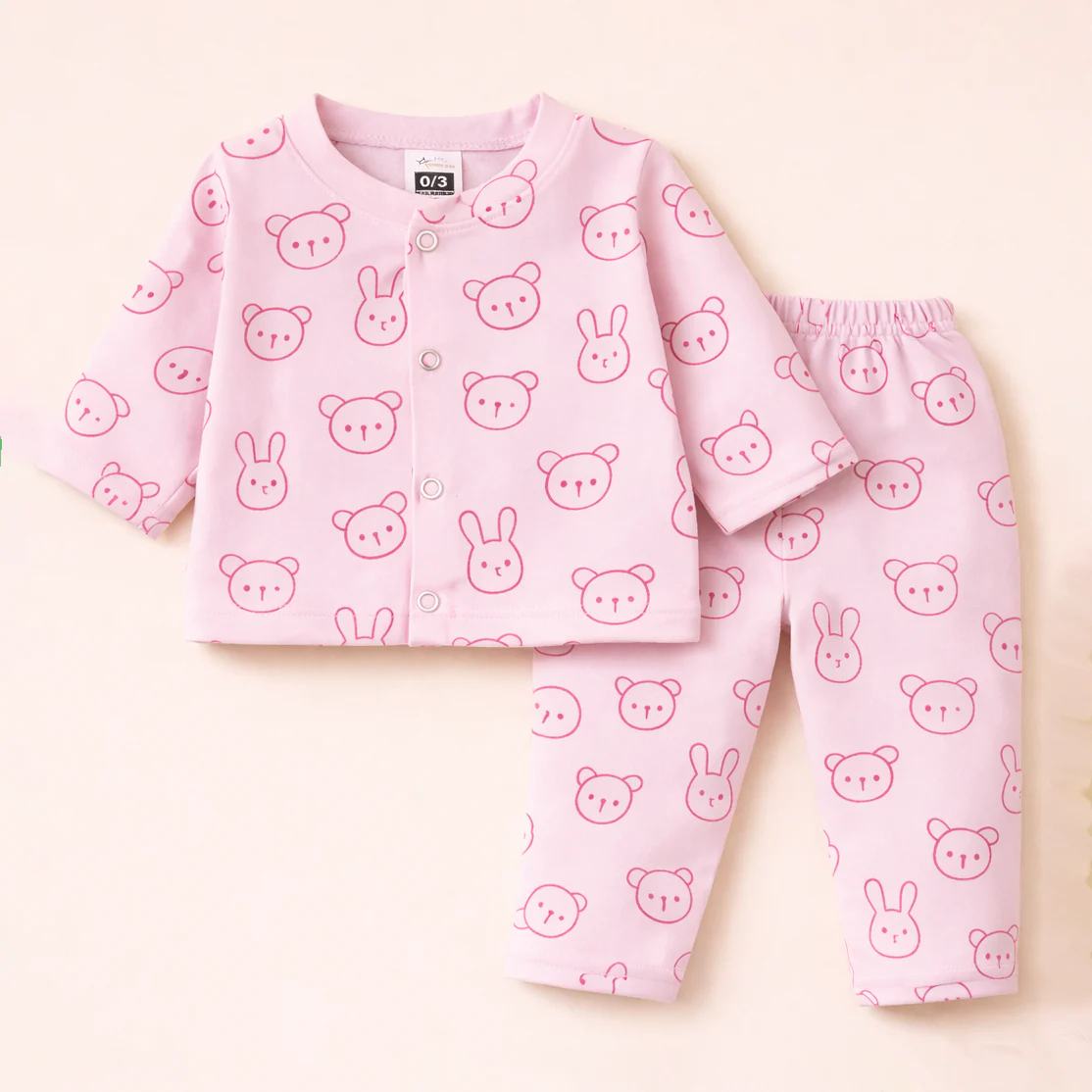 Baby Cotton Sleepsuit Set Bear Pink - Sunshine