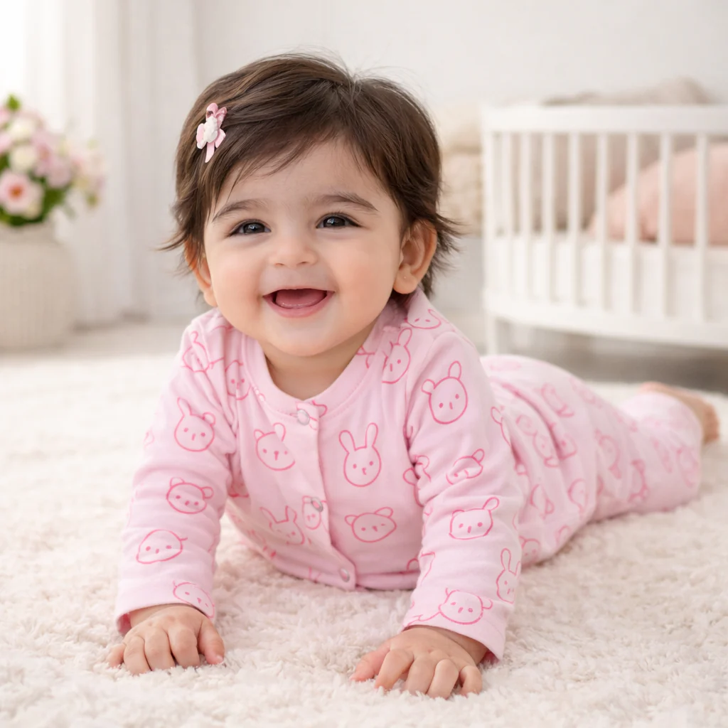 Baby Cotton Sleepsuit Set Bear Pink - Sunshine - Image 2