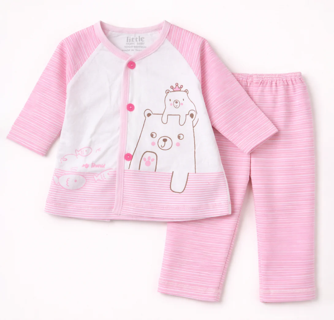 Baby Cotton Sleepsuit Set Bear Pink - Sunshine