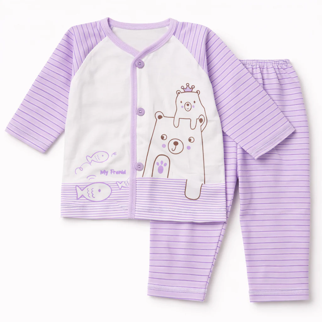 Baby Cotton Sleepsuit Set Bear Purple - Sunshine