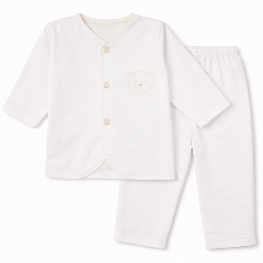 Baby Cotton Sleepsuit Set Bear White - Sunshine