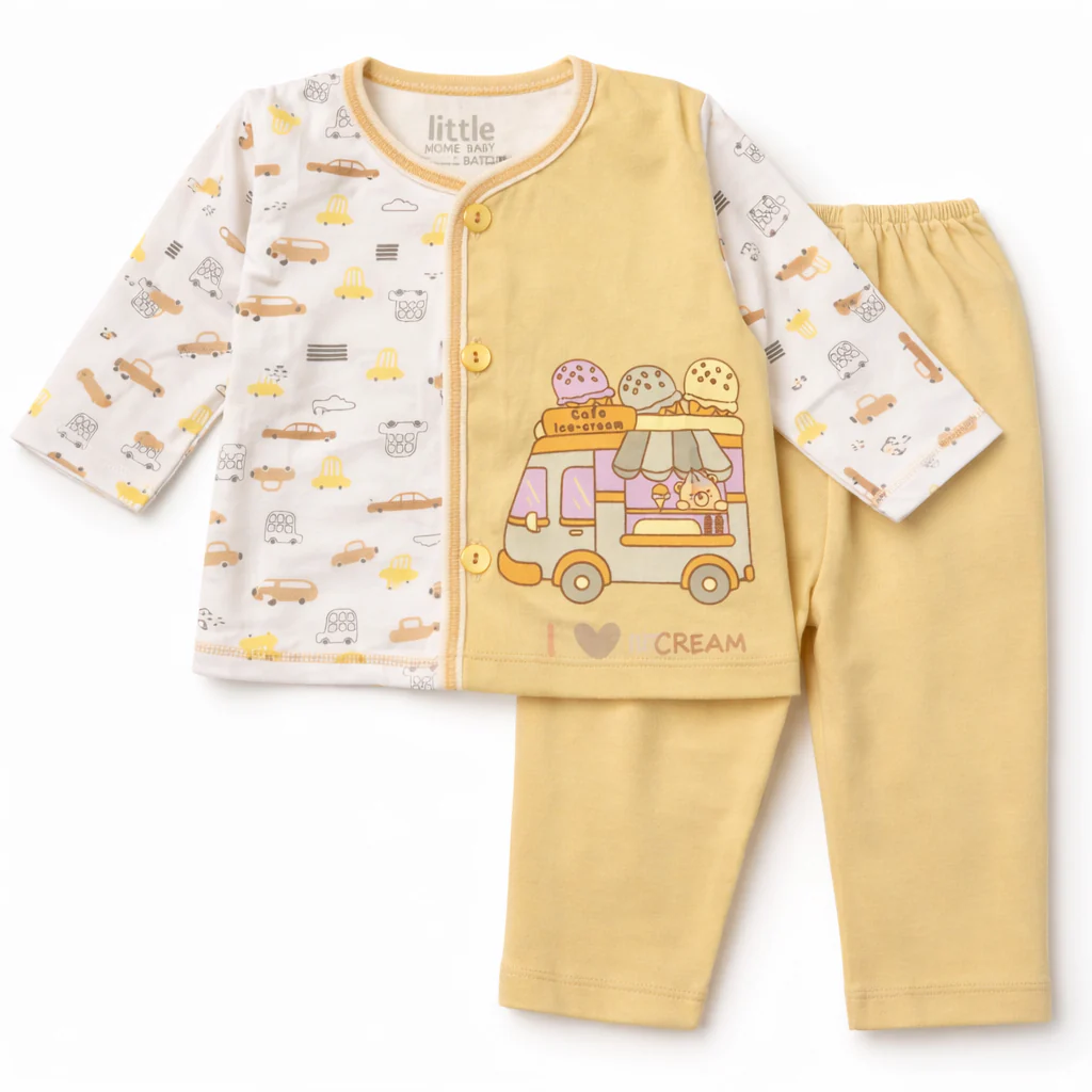Baby Cotton Sleepsuit Set Cafe Ice cream Beige - Sunshine