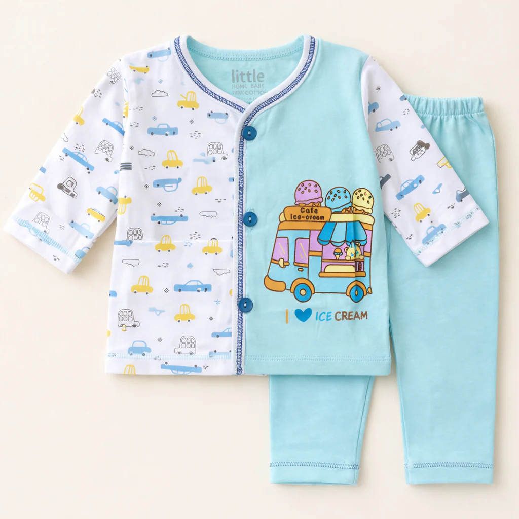 Baby Cotton Sleepsuit Set Cafe Ice cream Blue - Sunshine