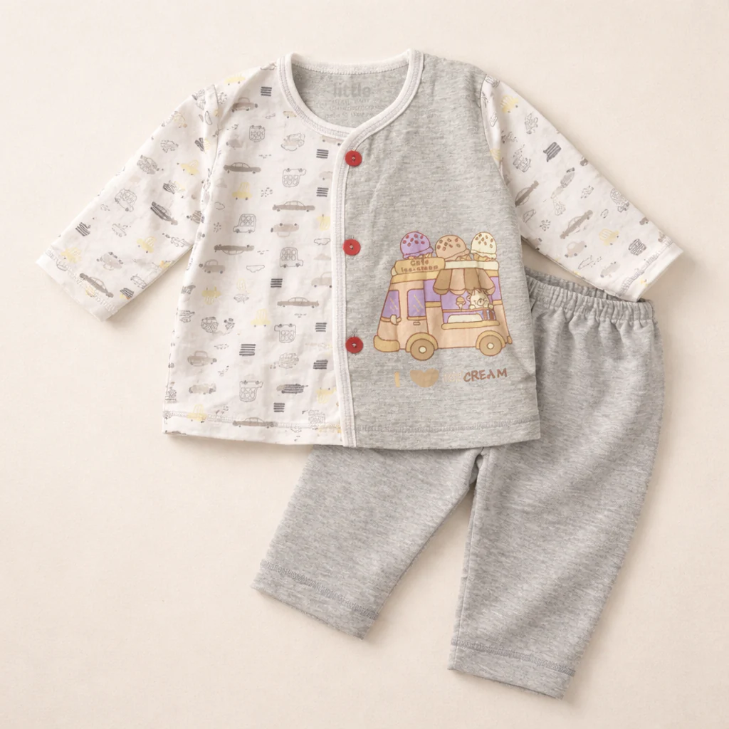 Baby Cotton Sleepsuit Set Cafe Ice cream Grey - Sunshine