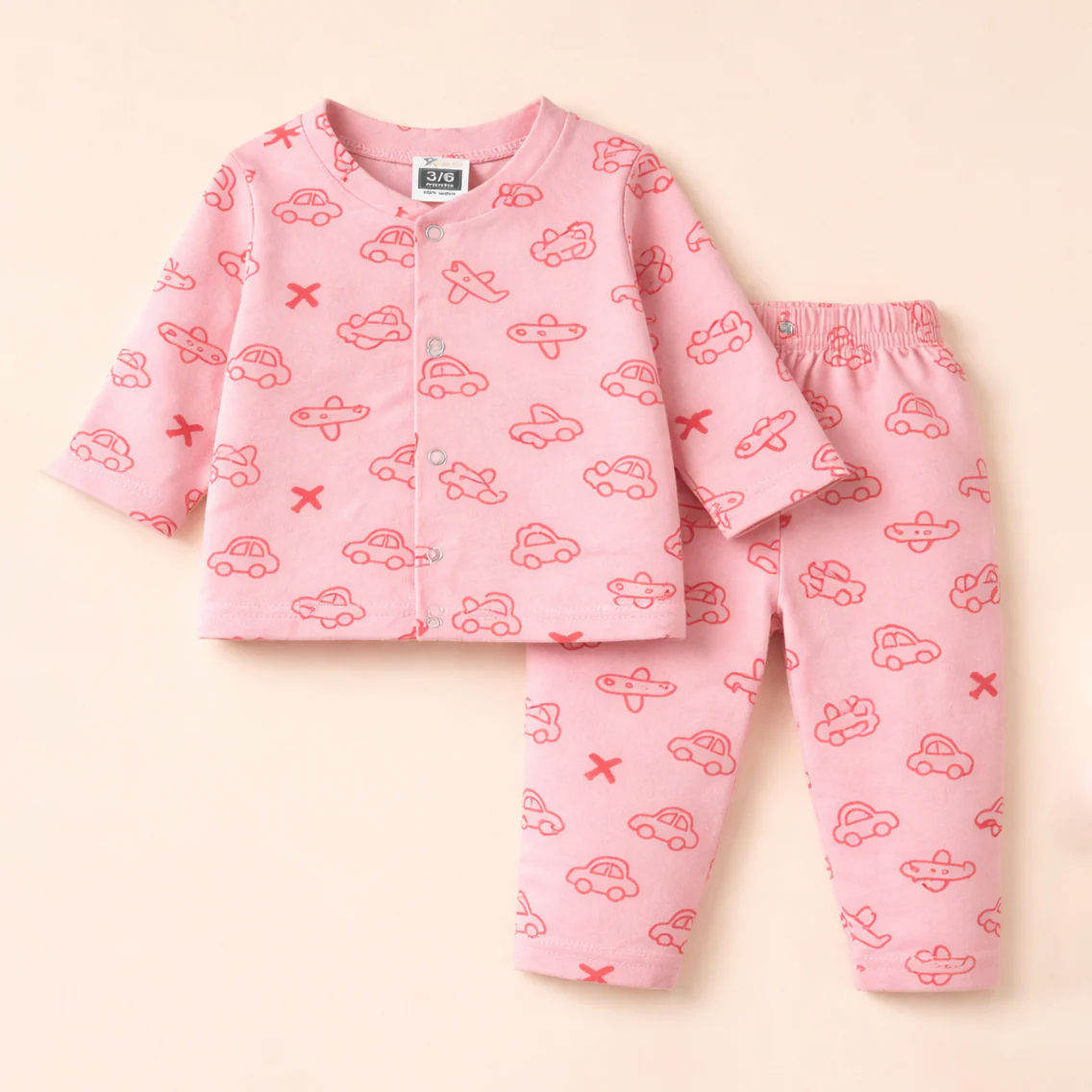 Baby Cotton Sleepsuit Set Cars Pink - Sunshine