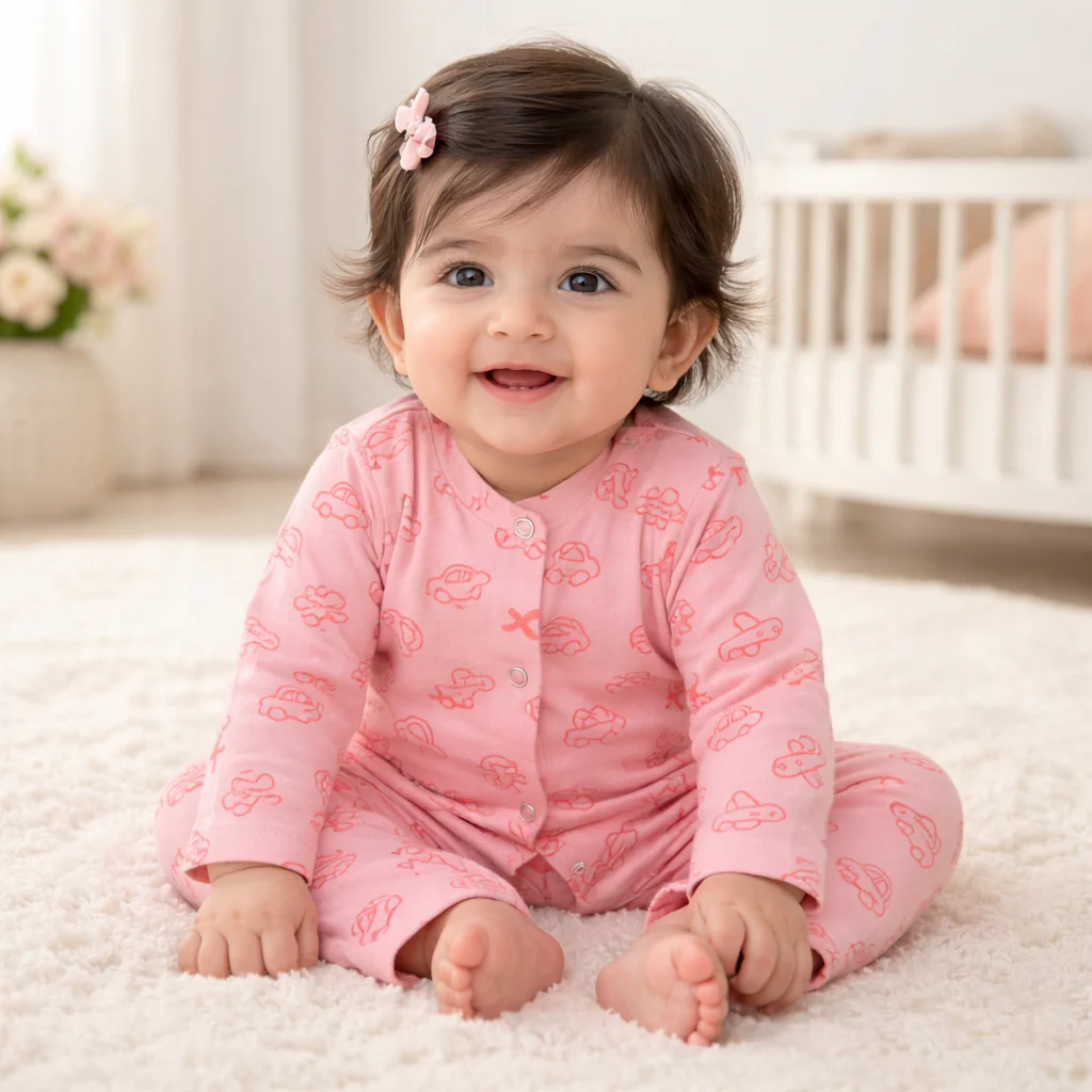 Baby Cotton Sleepsuit Set Cars Pink - Sunshine - Image 2