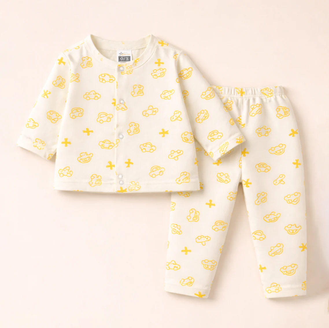 Baby Cotton Sleepsuit Set Cars Yellow - Sunshine