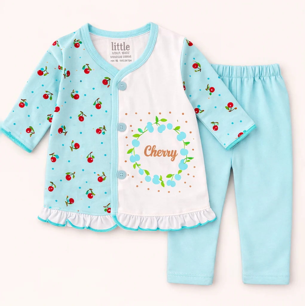 Baby Cotton Sleepsuit Set Cherry Blue - Sunshine