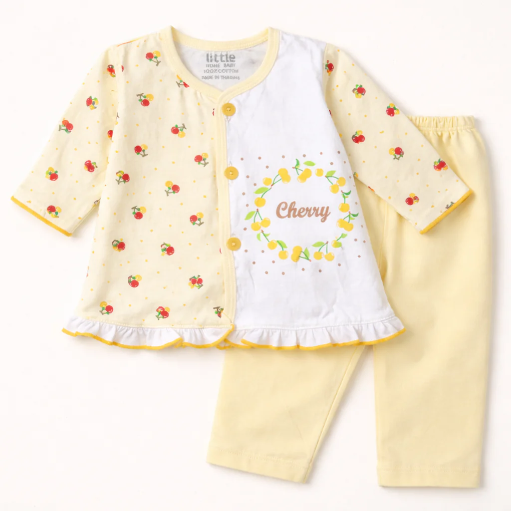 Baby Cotton Sleepsuit Set Cherry Yellow - Sunshine