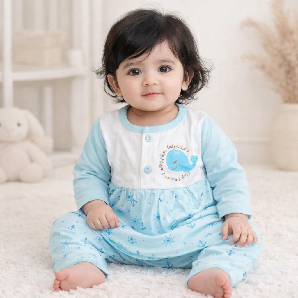 Baby Cotton Sleepsuit Set Dolphin Blue - Sunshine - Image 2