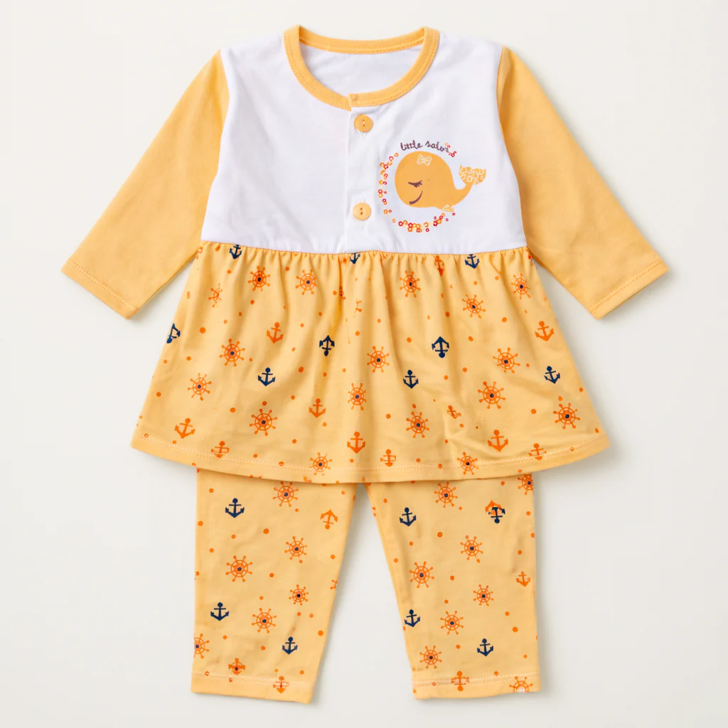 Baby Cotton Sleepsuit Set Dolphin Orange - Sunshine