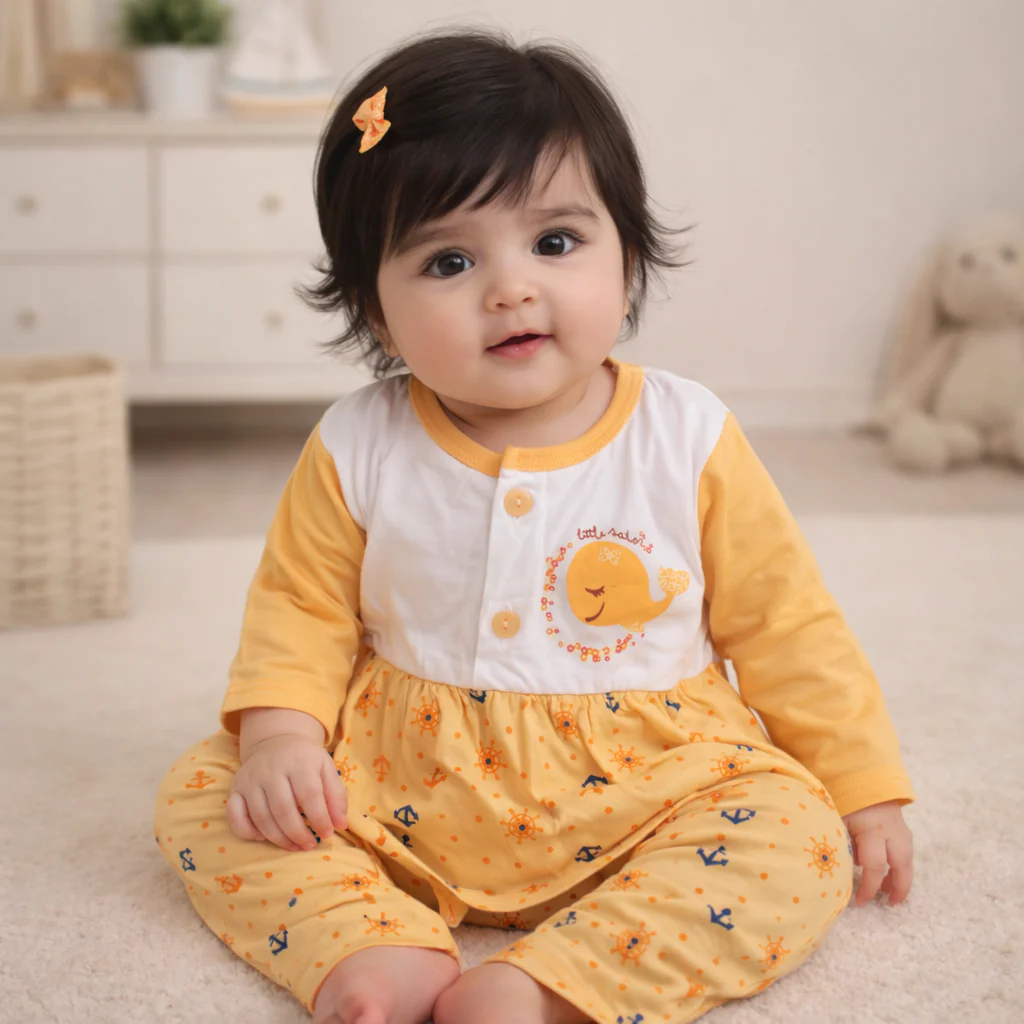 Baby Cotton Sleepsuit Set Dolphin Orange - Sunshine - Image 2